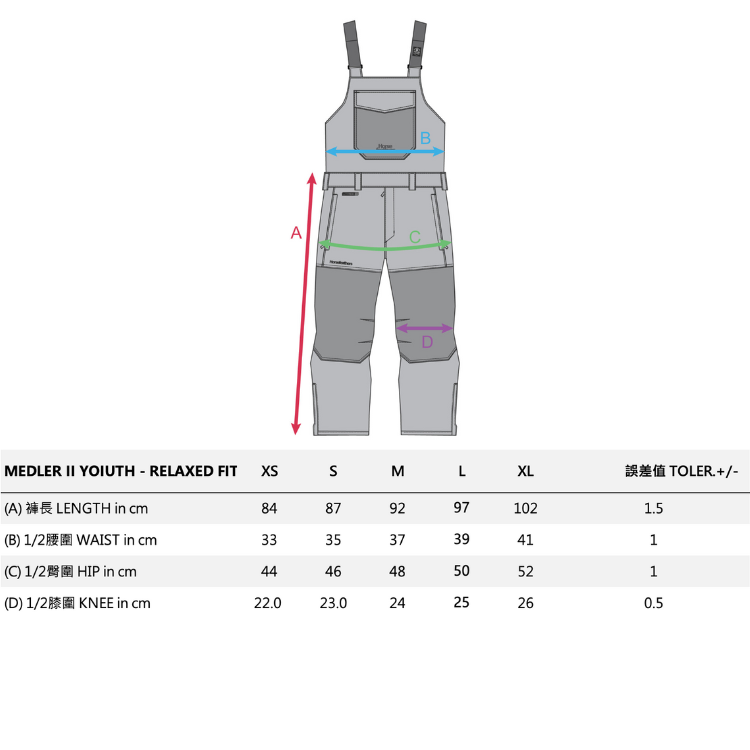 MEDLER II YOUTH PANTS_size chart尺寸參考