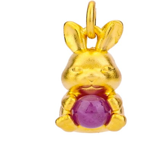 LZ121 RED  RUBY RABBIT PENDANT WITH CHAIN