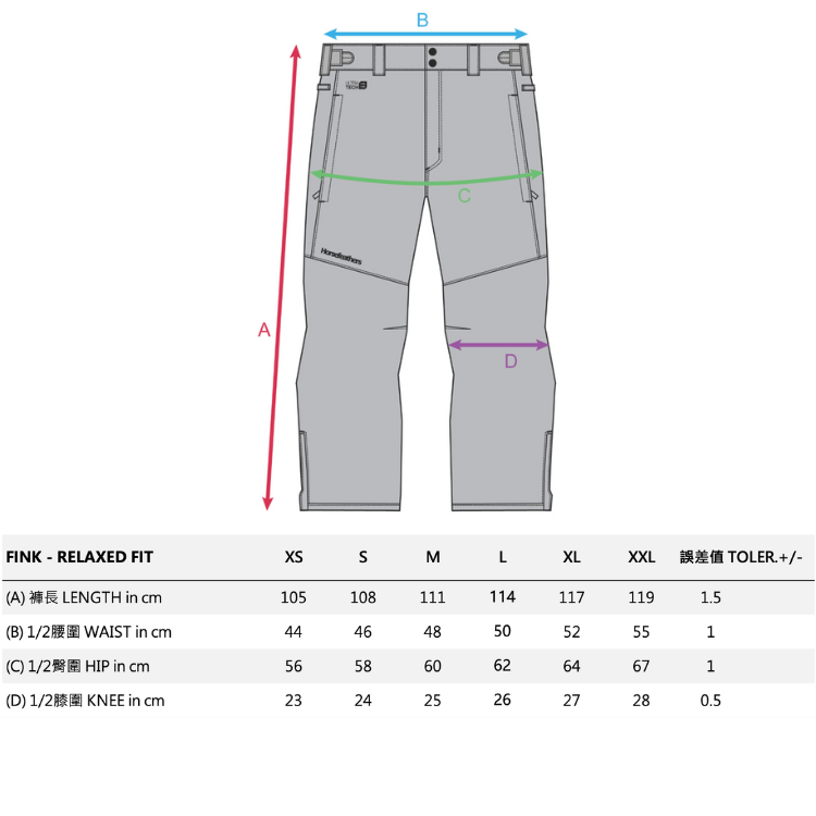 FINK PANTS_size chart尺寸參考