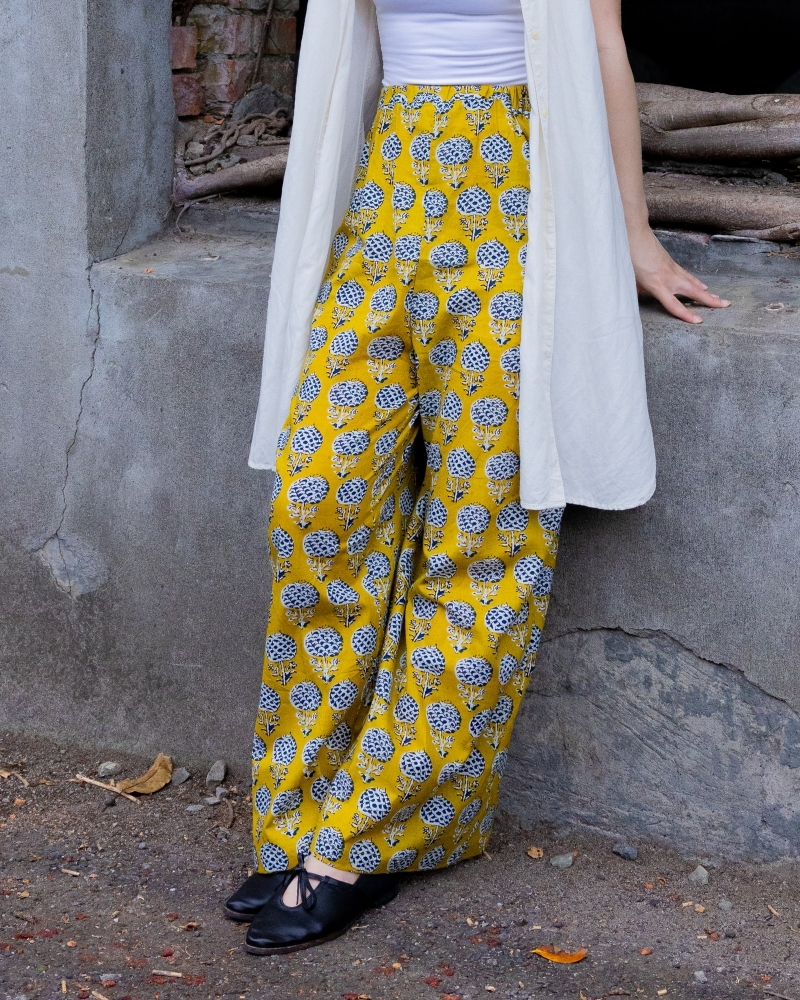 印度蓋染工藝親膚純棉 長褲 - 蒲公英黃