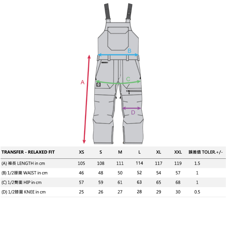 TRANSFER PANTS_size chart尺寸參考
