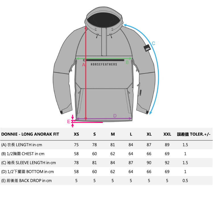 DONNIE JACKET_size chart尺寸參考