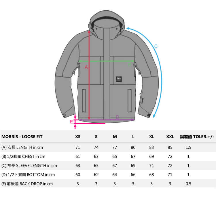 MORRIS_size chart尺寸參考