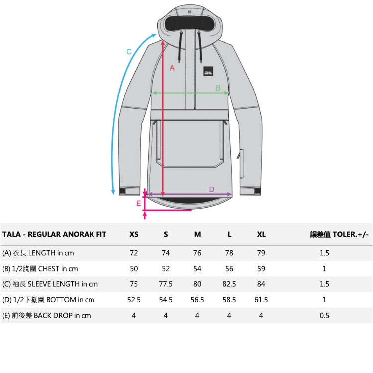 TALA JACKET_size chart尺寸參考