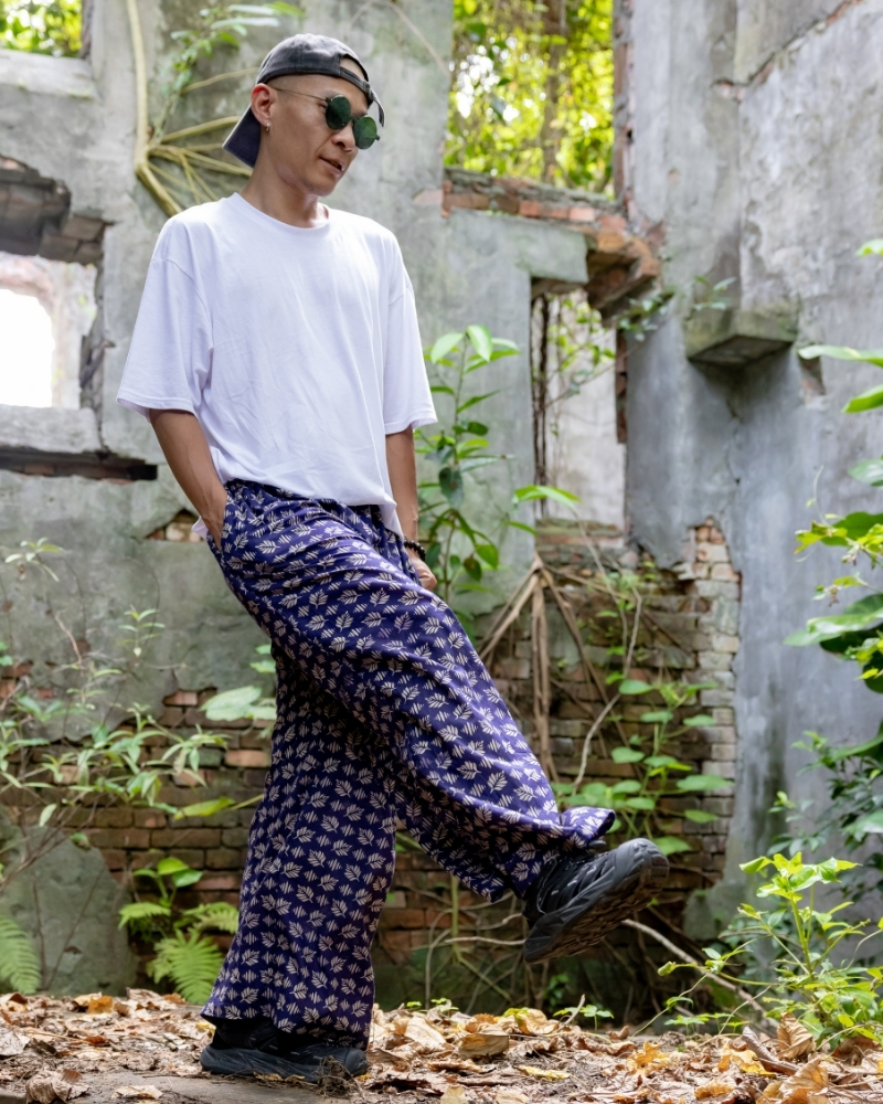 印度蓋染工藝親膚純棉 長褲 - 羽毛蕨紫