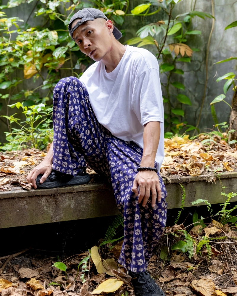 印度蓋染工藝親膚純棉 長褲 - 羽毛蕨紫