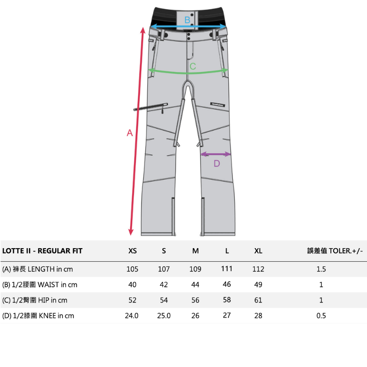 LOTTE II SHELL PANTS_size chart尺寸參考