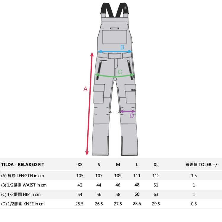 TILDA PANTS_size chart尺寸參考