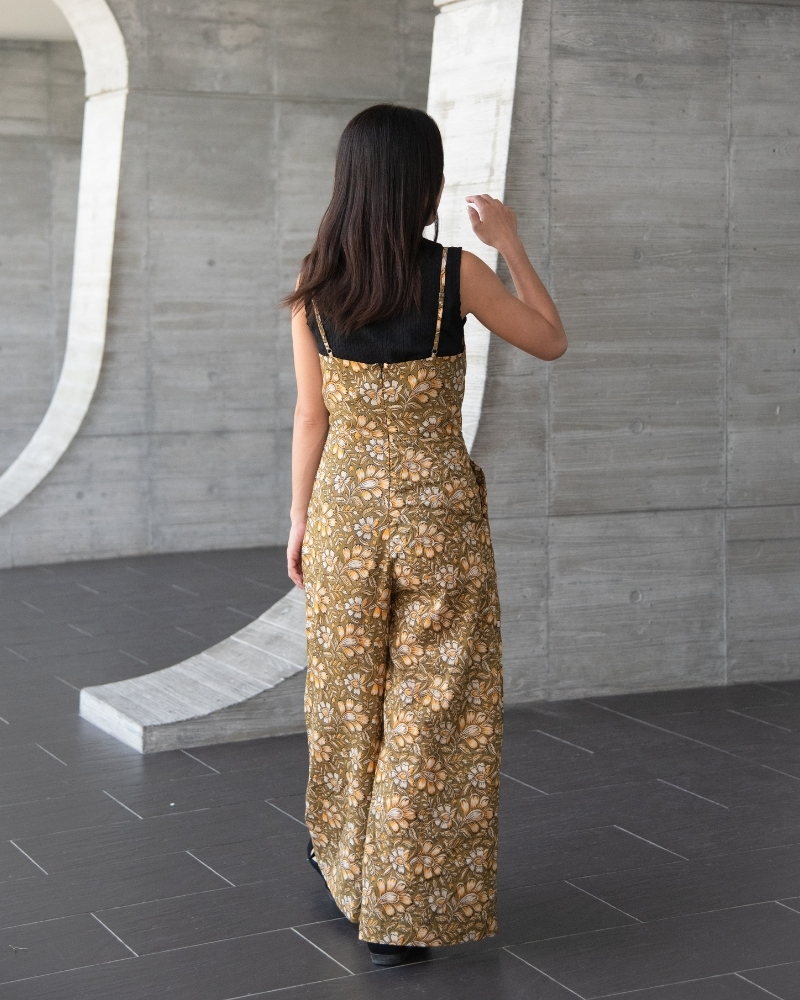 印度蓋染工藝親膚純棉 吊帶褲 - 風鈴木黃