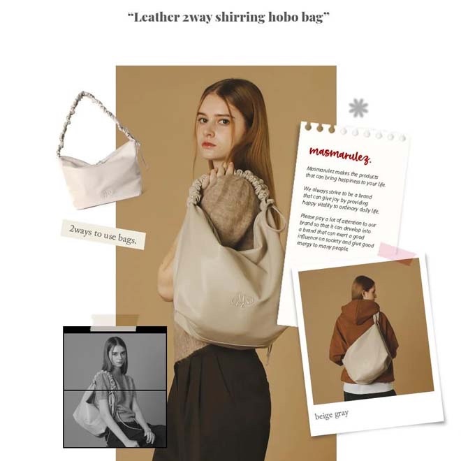 Masmarulez Leather 2way Shirring Hobo Bag