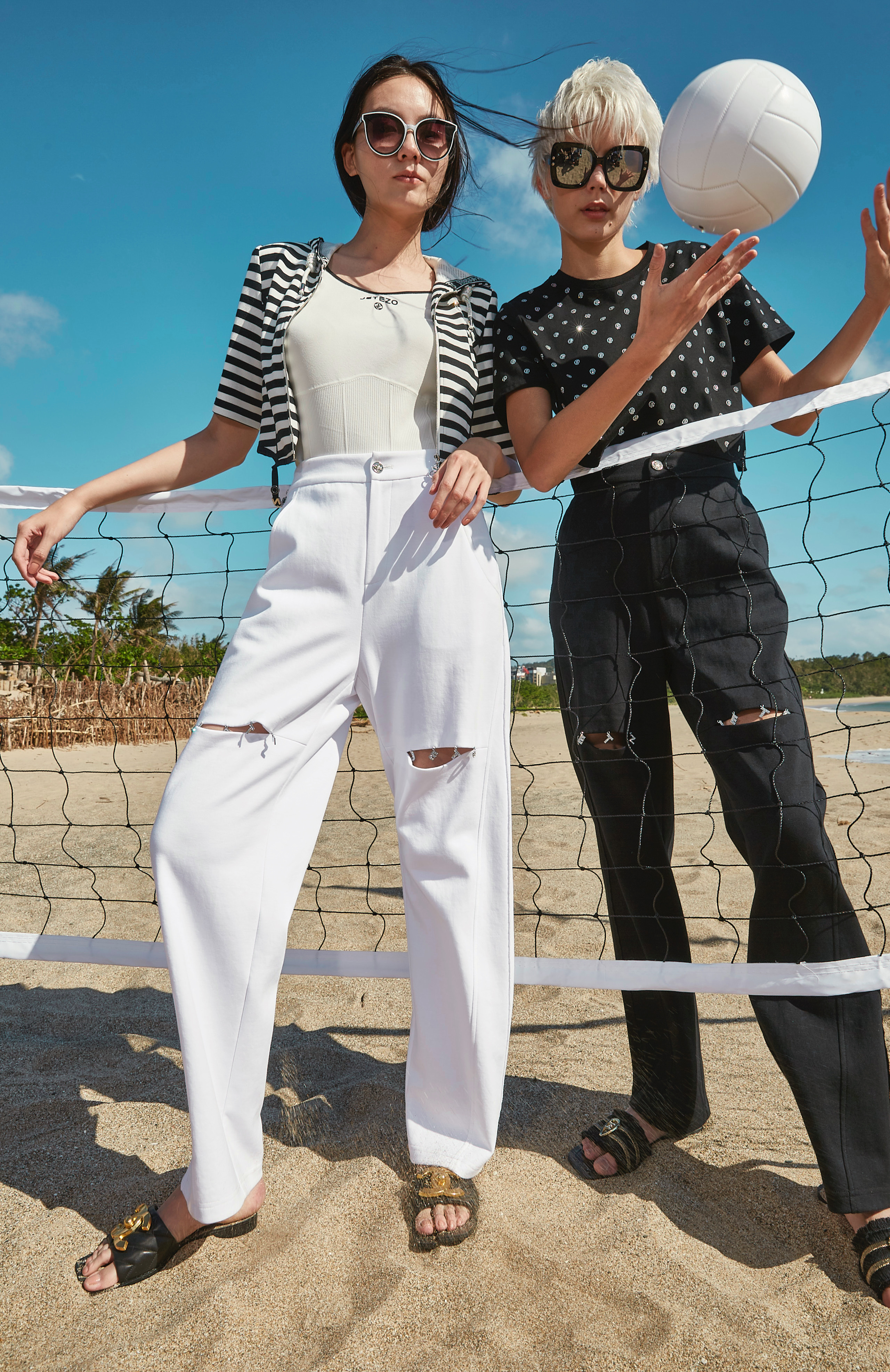 BD10129B1 黑白拉鍊切口直筒休閒褲 (2色)