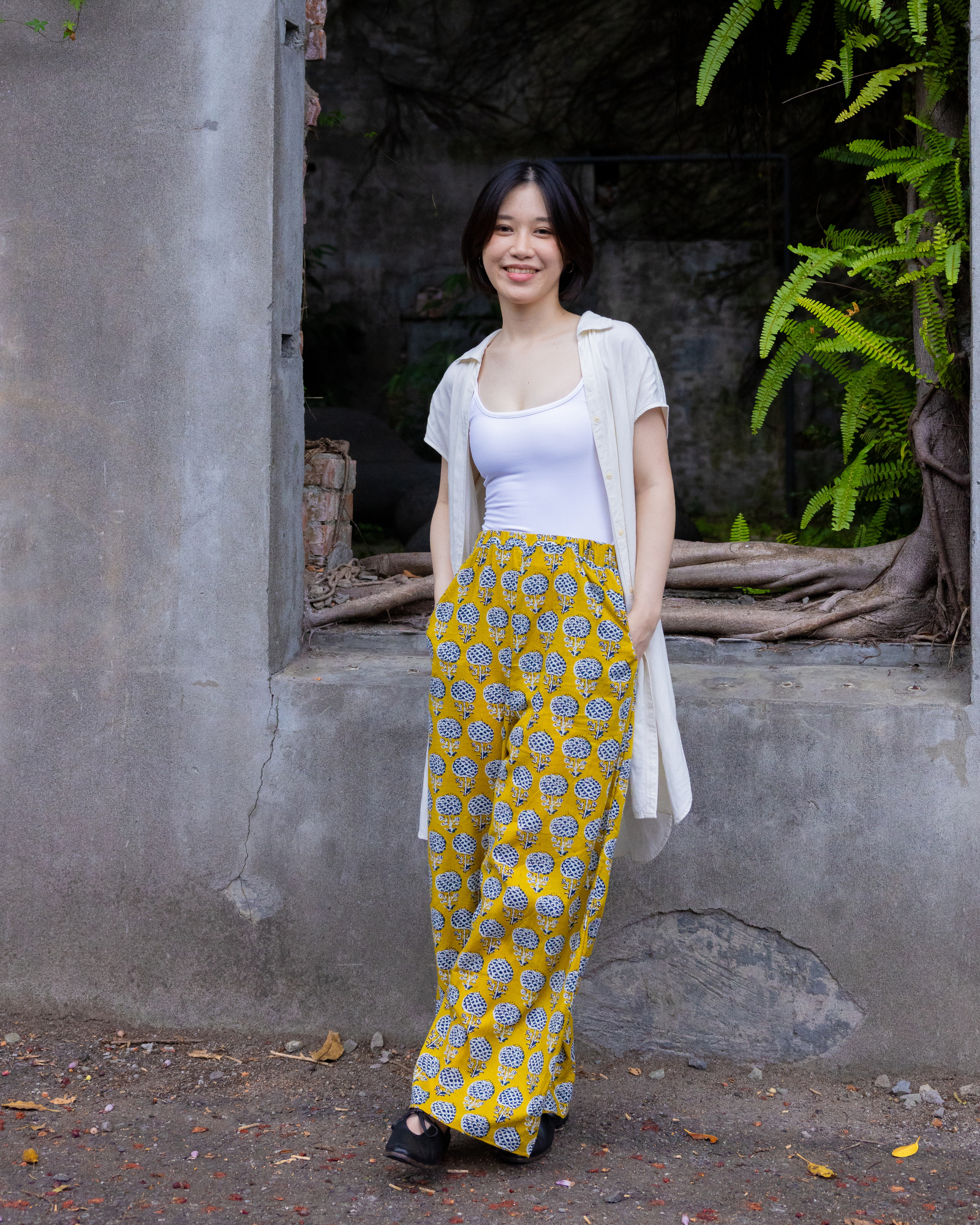 印度蓋染工藝親膚純棉 長褲 - 蒲公英黃