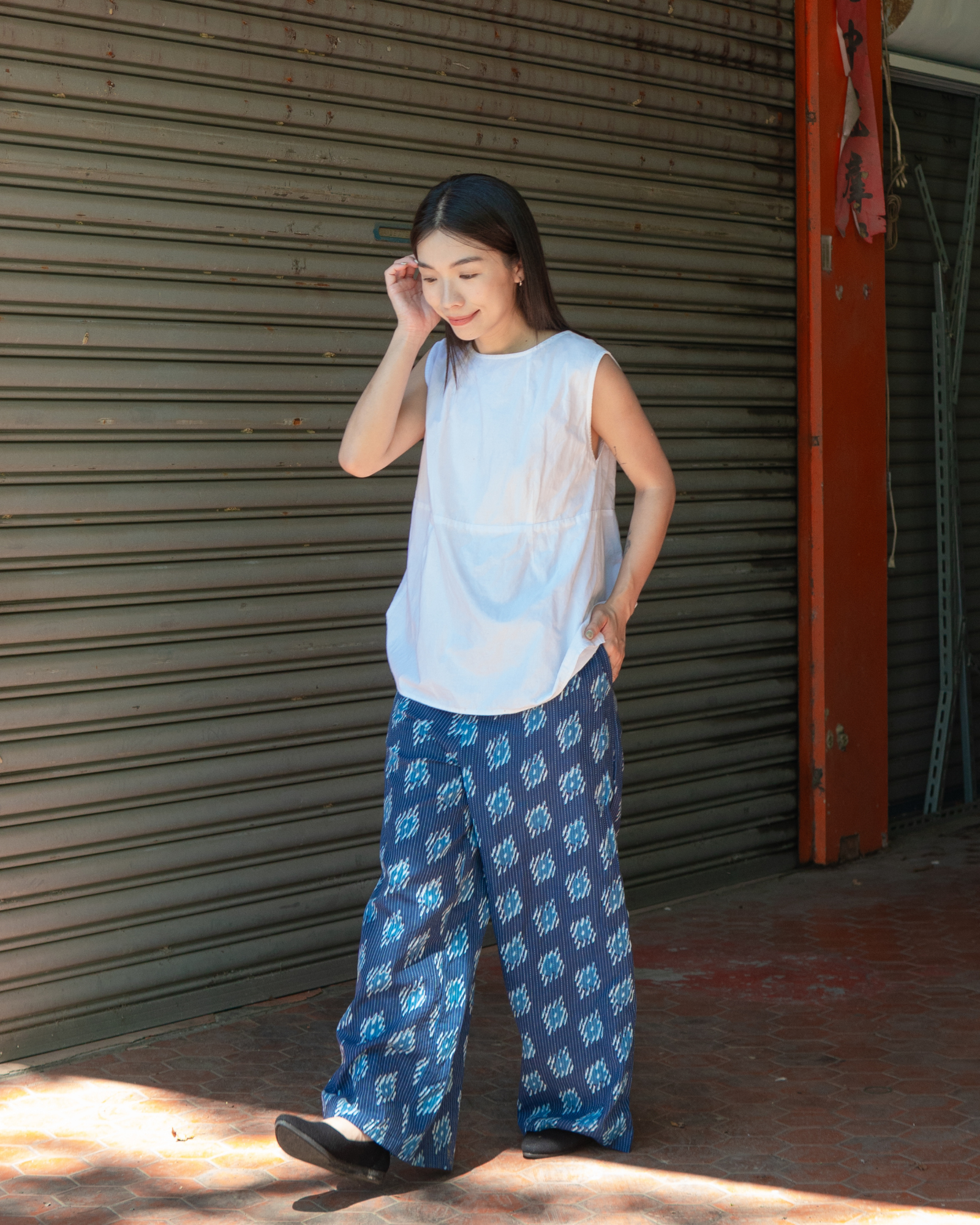 印度蓋染工藝親膚純棉 長褲 - 浪花藍