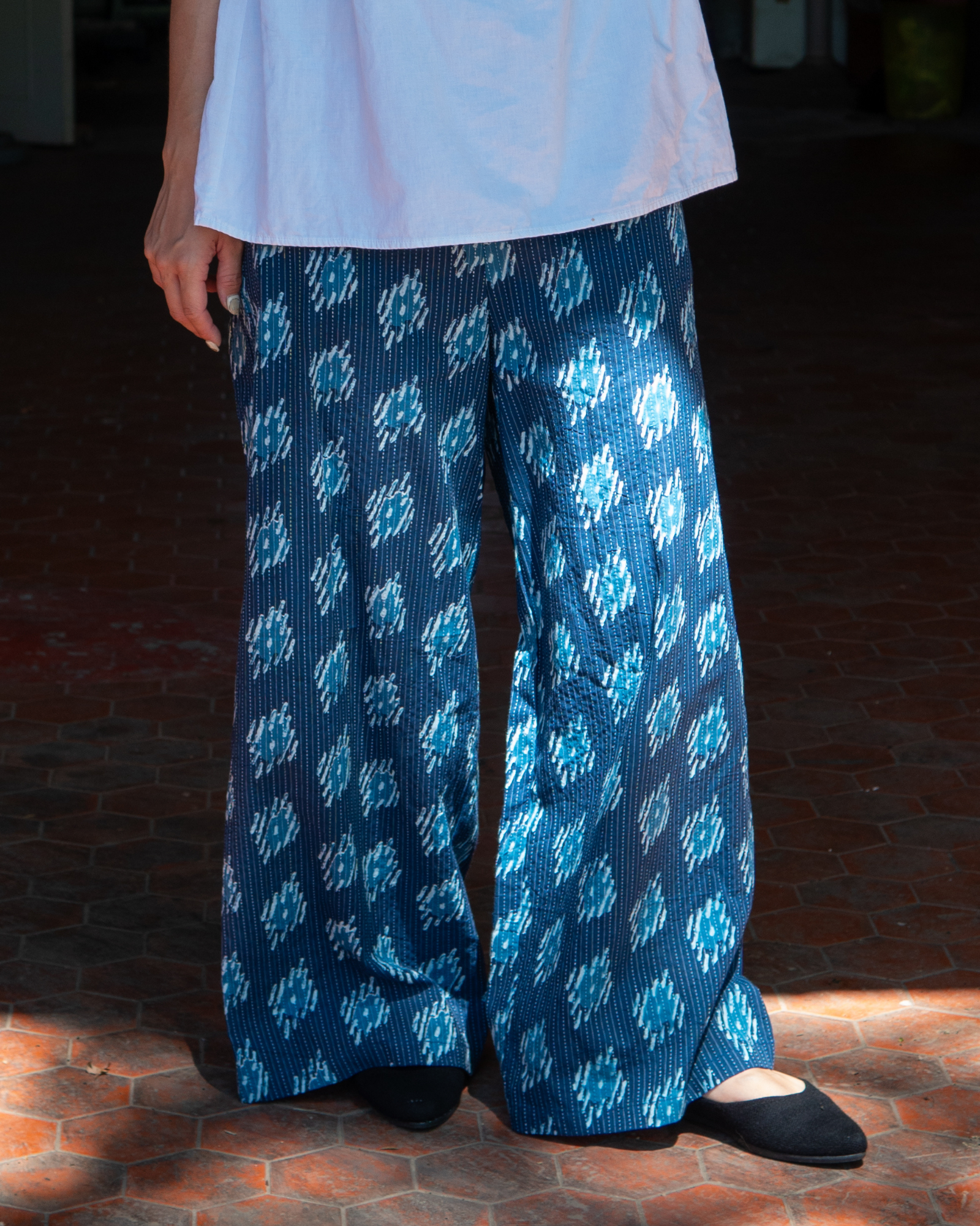 印度蓋染工藝親膚純棉 長褲 - 浪花藍