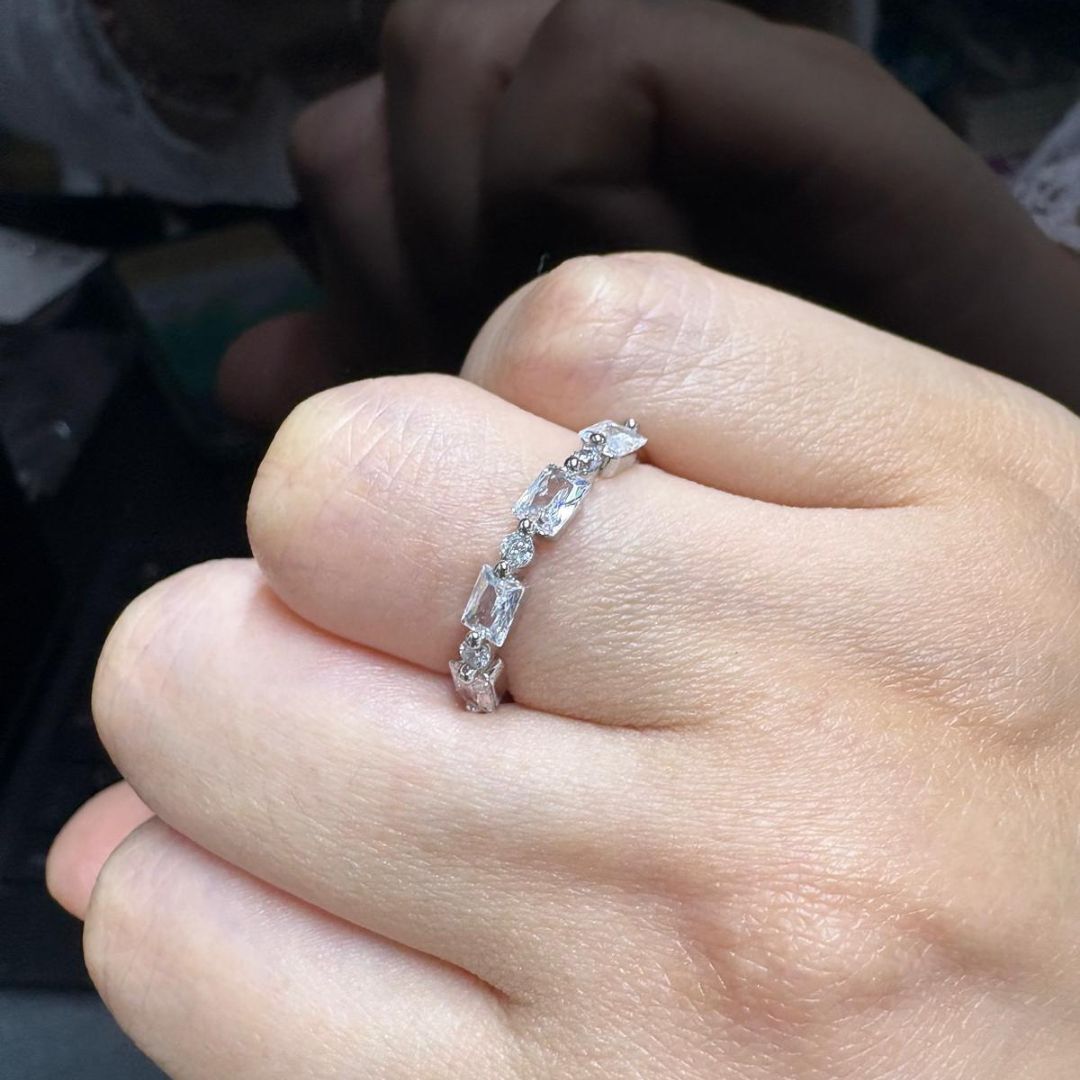 韓國 方糖鋯石連併圓石戒指 [#SQ25082807]