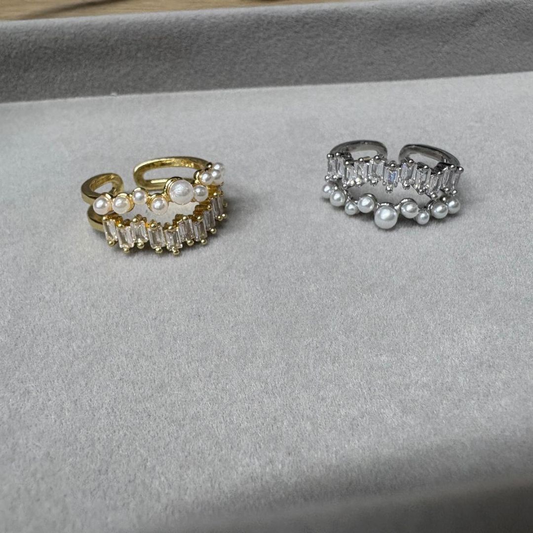 韓風 珍珠併方糖石戒指 (開口款)  [#SQ25082806]