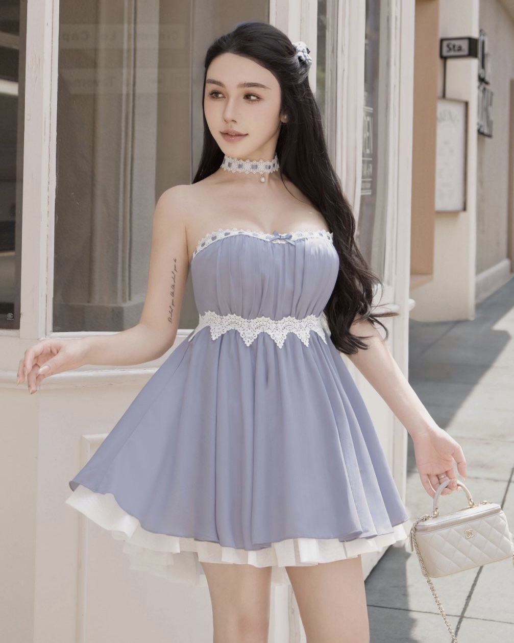 訂製-甜美緞帶蕾絲絲光傘洋