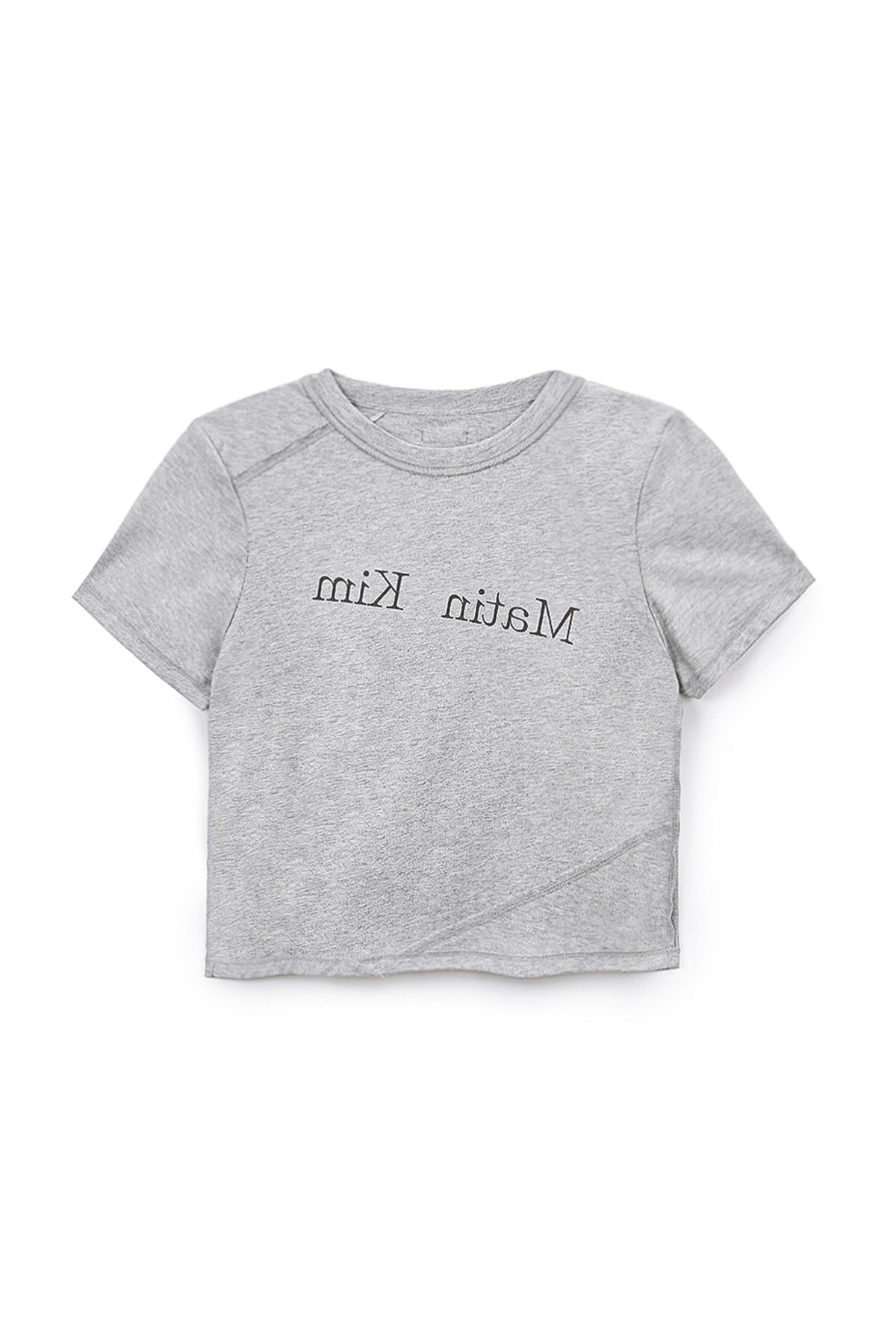 斜標LOGO設計雙面穿短版上衣 灰色