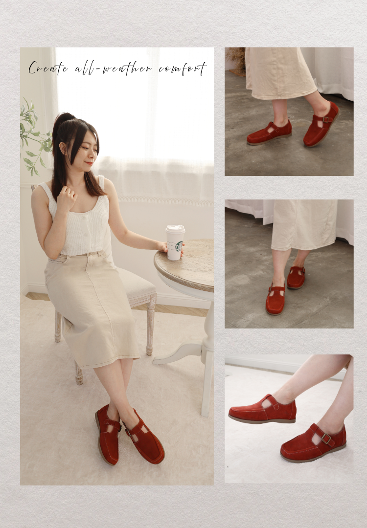 台南製 Sanly Joy 紅磚色豆豆防滑橡膠底 足弓高彈力舒適鞋