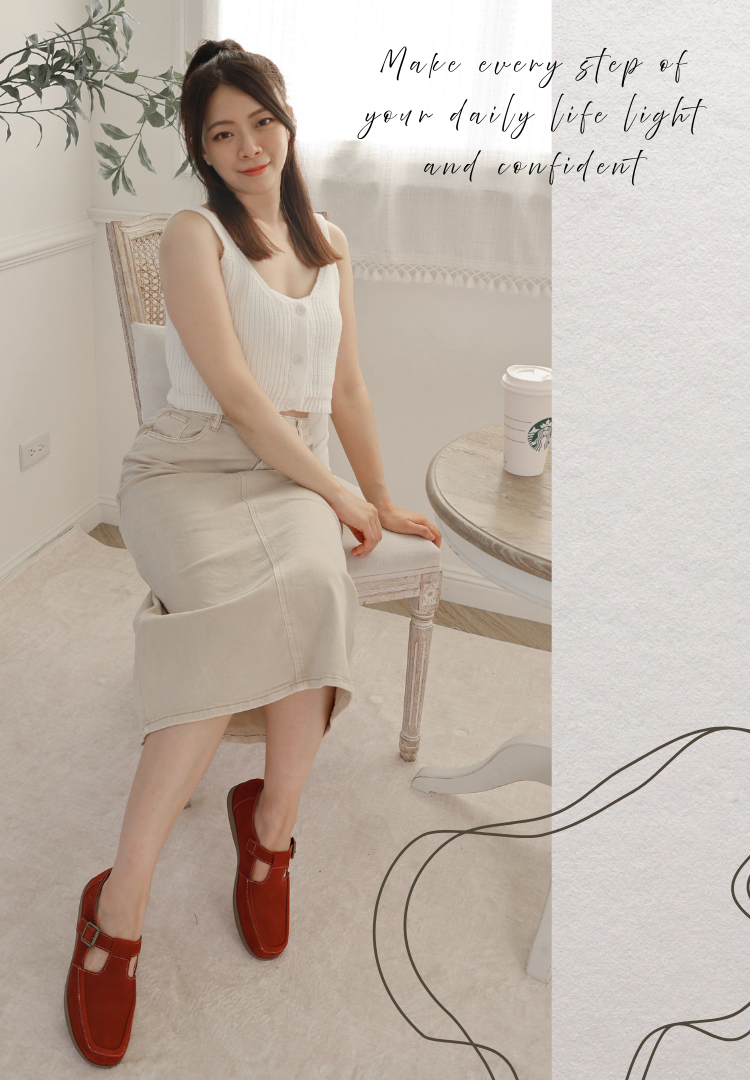 Sanly Joy 女鞋 牛巴戈牛皮紅磚色 靜音防滑鞋底不開口笑縫線