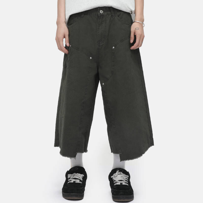 美式工裝伐木毛邊簡約九分牛仔褲