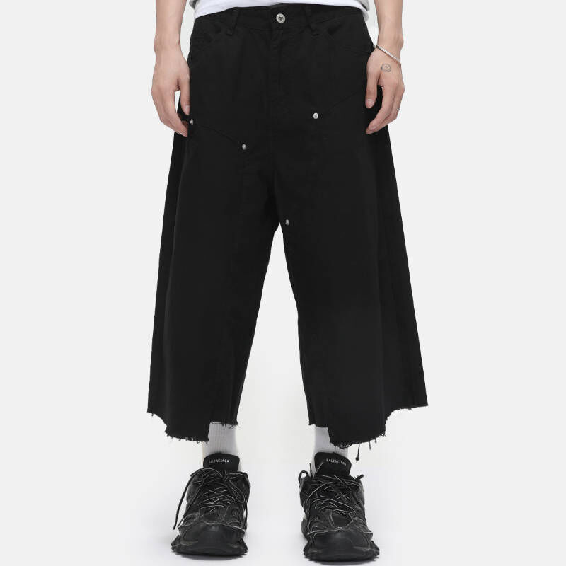 美式工裝伐木毛邊簡約九分牛仔褲