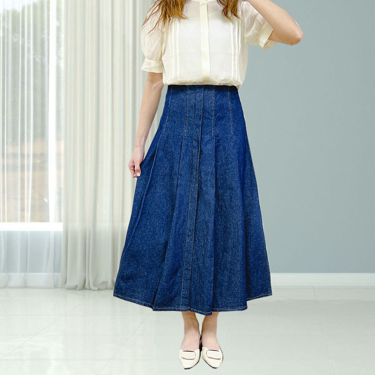 修身立體摺線牛仔裙