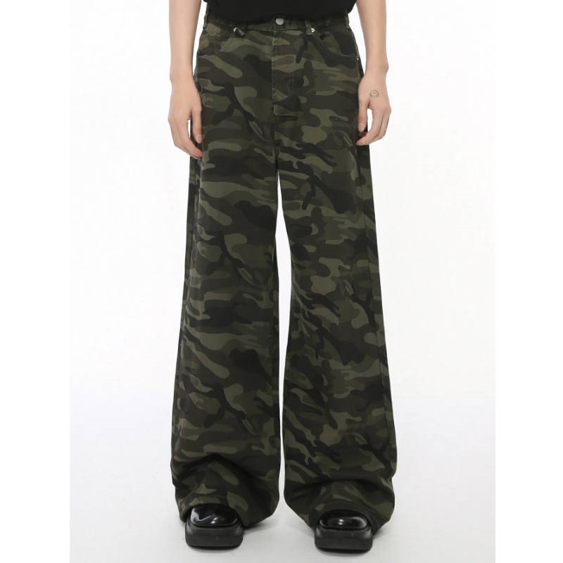 不想當兵美式復古迷彩直筒闊腿褲