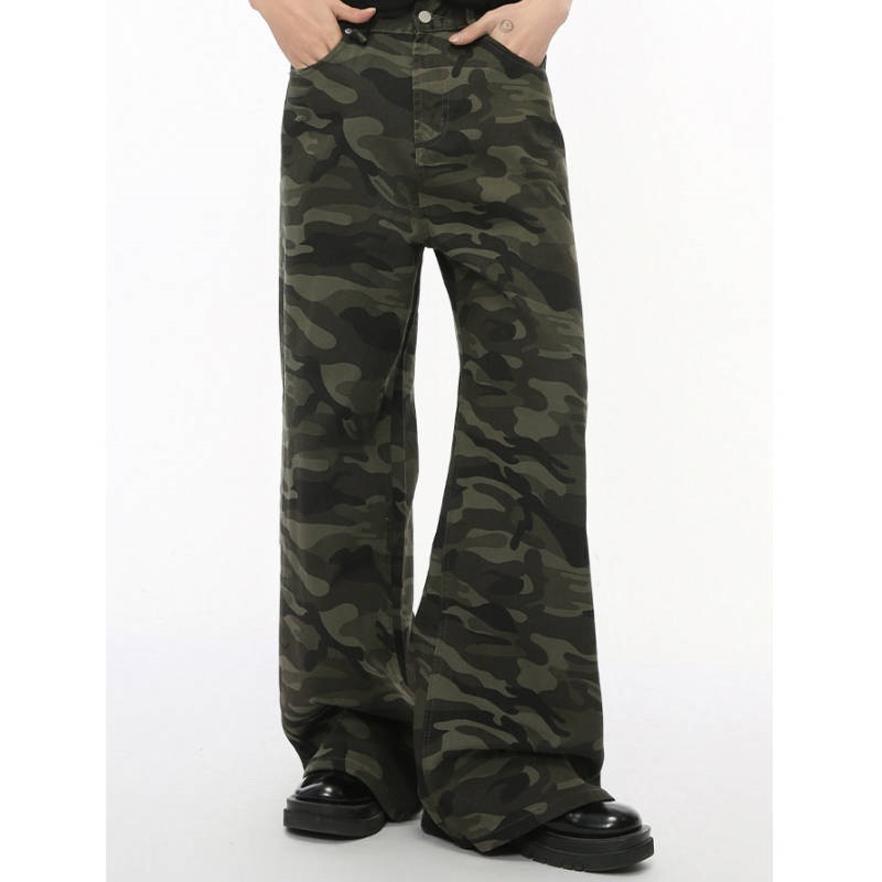 不想當兵美式復古迷彩直筒闊腿褲