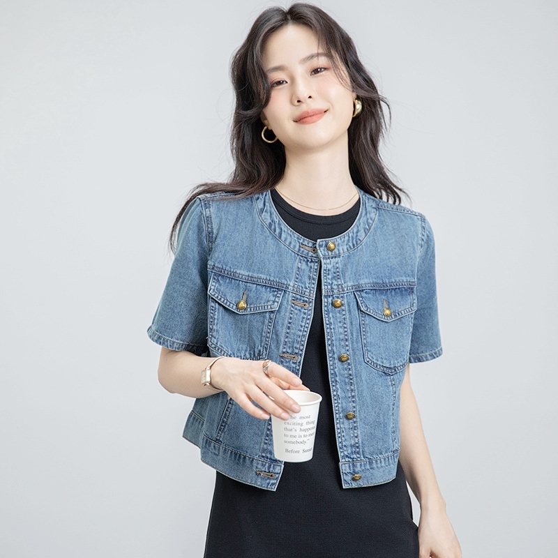 圓領牛仔外套上衣 藍色