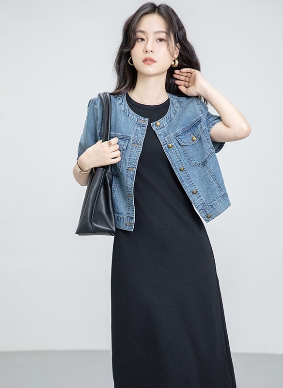 圓領牛仔外套上衣 藍色