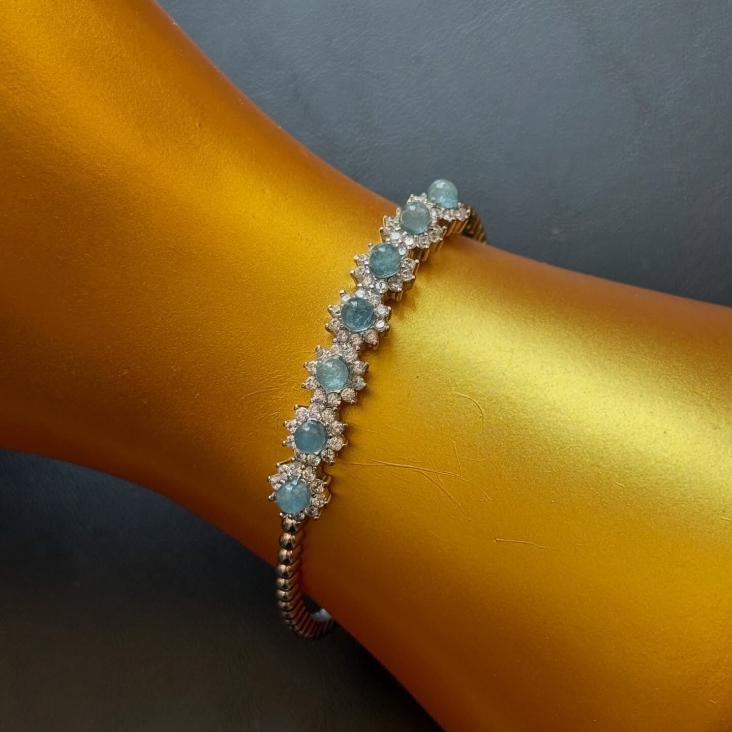 [原石] 海藍寶 金屬手鐲