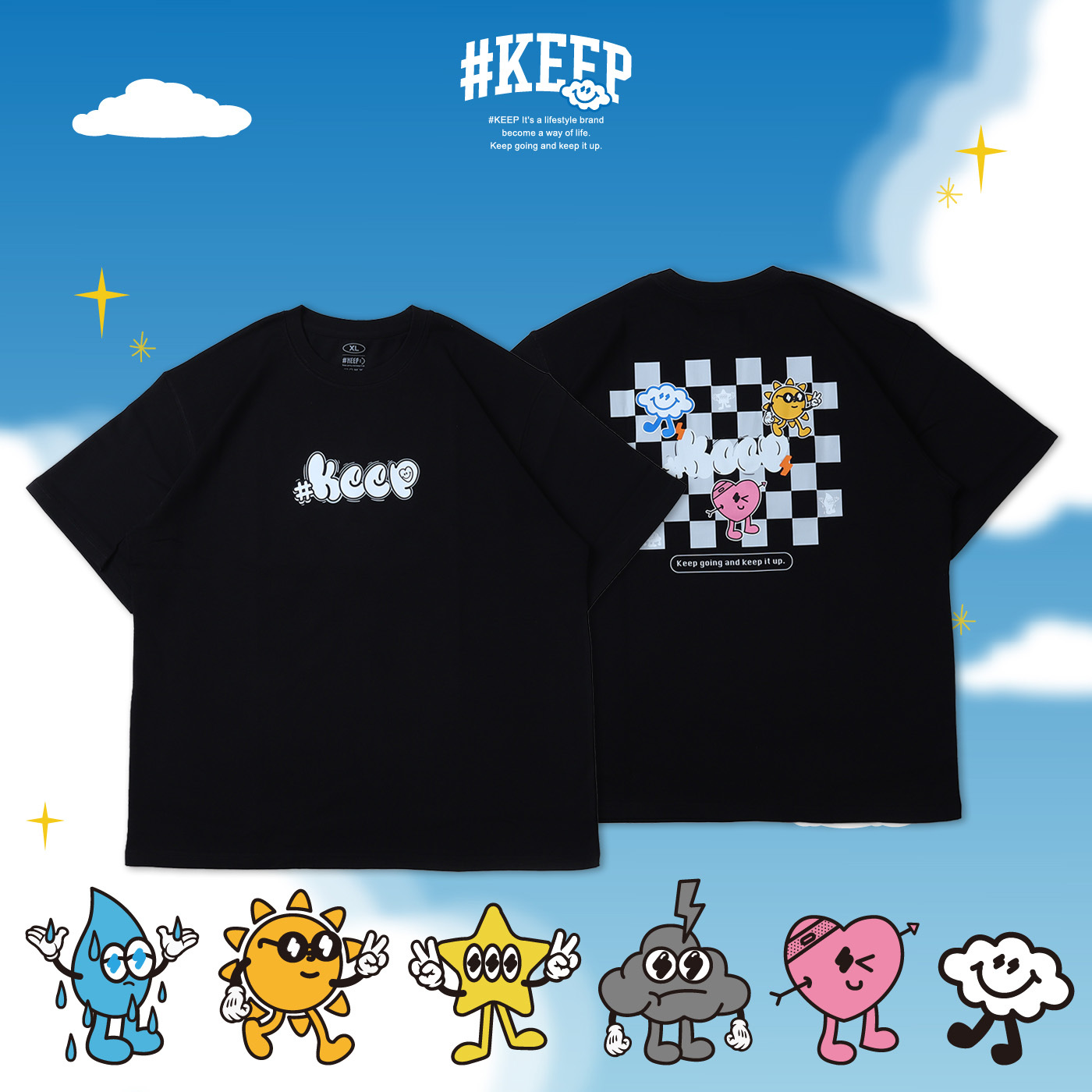 #KEEP CHECKMATE ENERGY TEE 白色 黑色 印花 運動 休閒 短T 棋盤星雲短TEE【KS311】