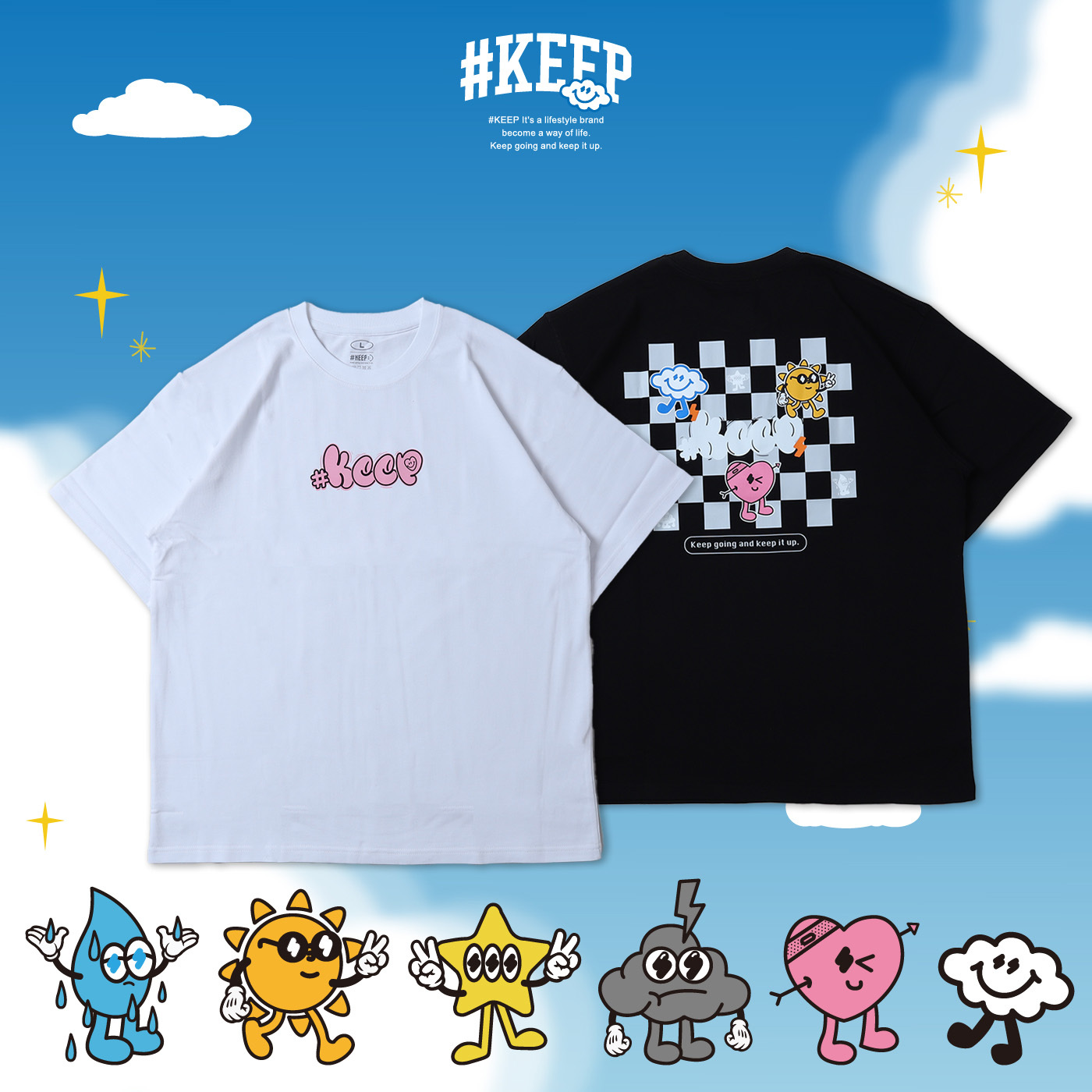 #KEEP CHECKMATE ENERGY TEE 白色 黑色 印花 運動 休閒 短T 棋盤星雲短TEE【KS311】