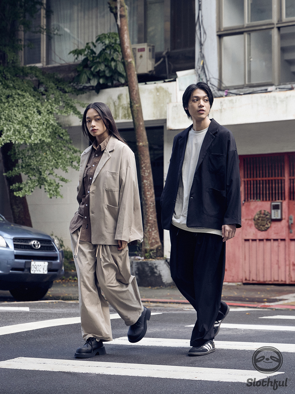 落肩寬版混羊毛西裝套裝