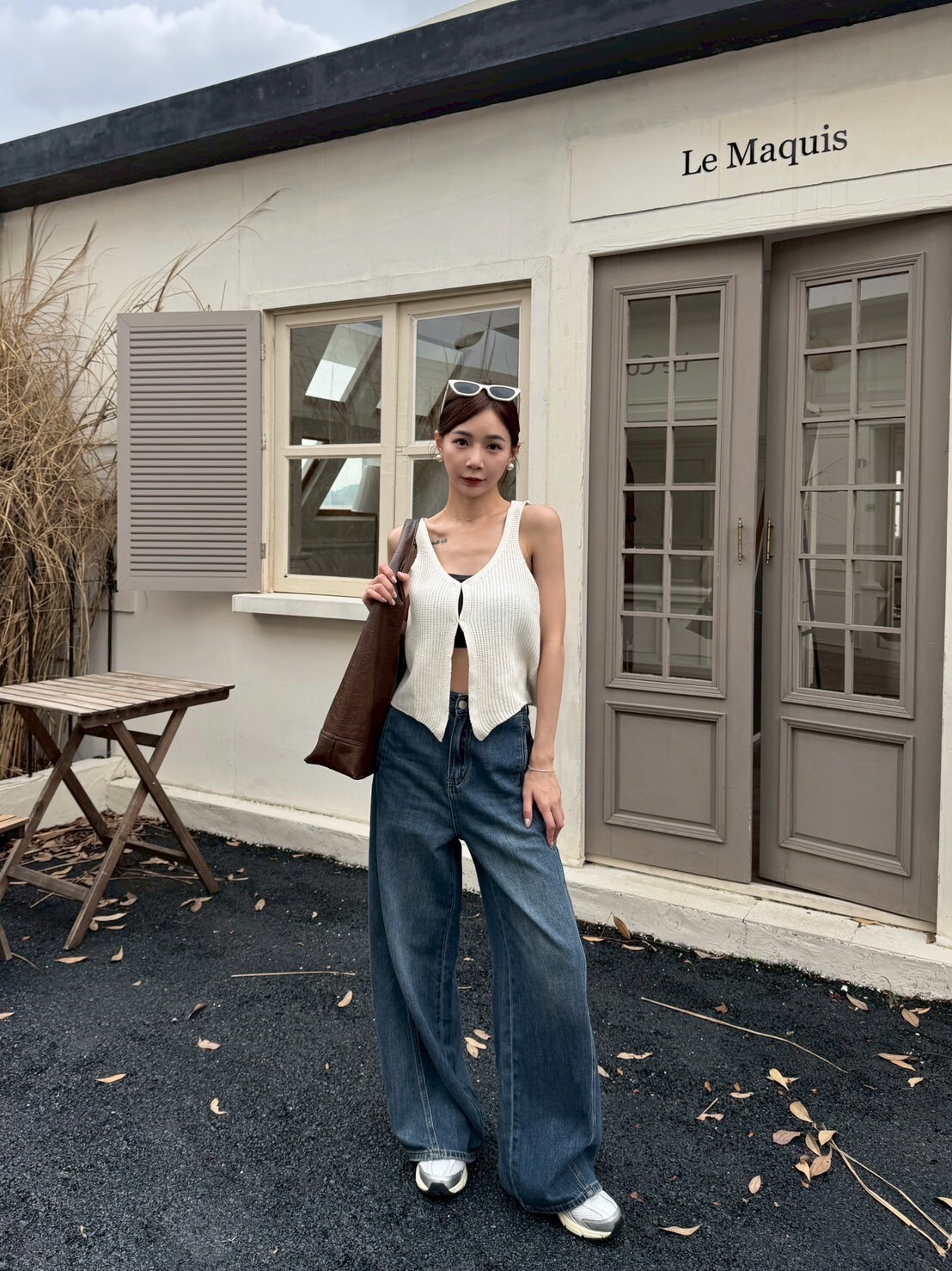 側口袋復古牛仔寬褲