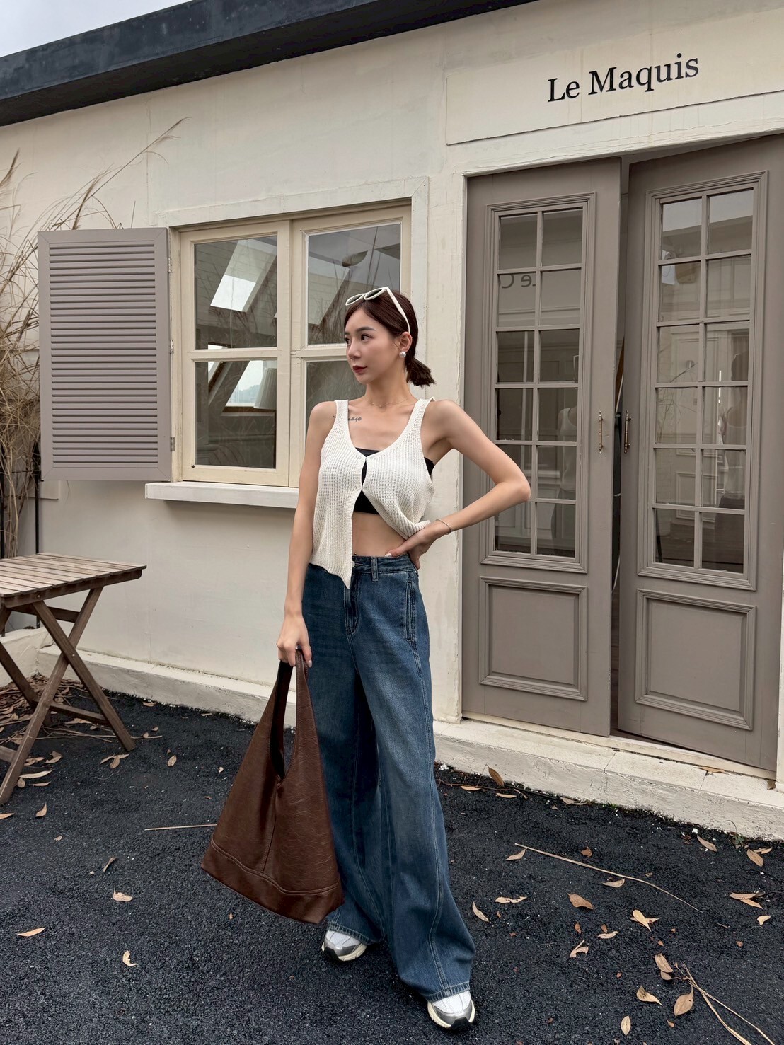 側口袋復古牛仔寬褲