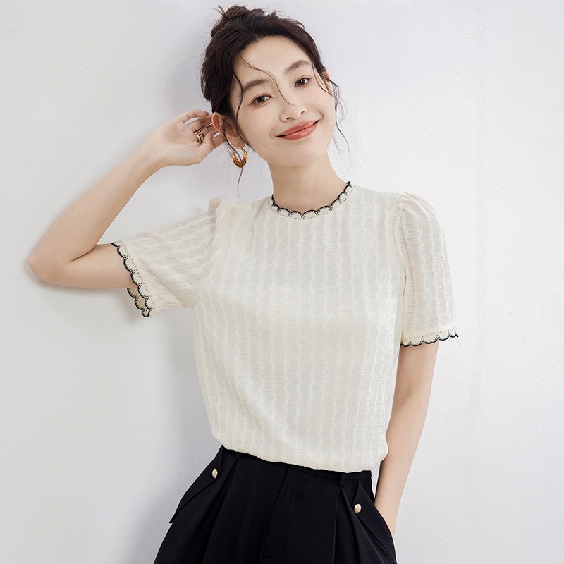 滾花紋理針織上衣 杏色