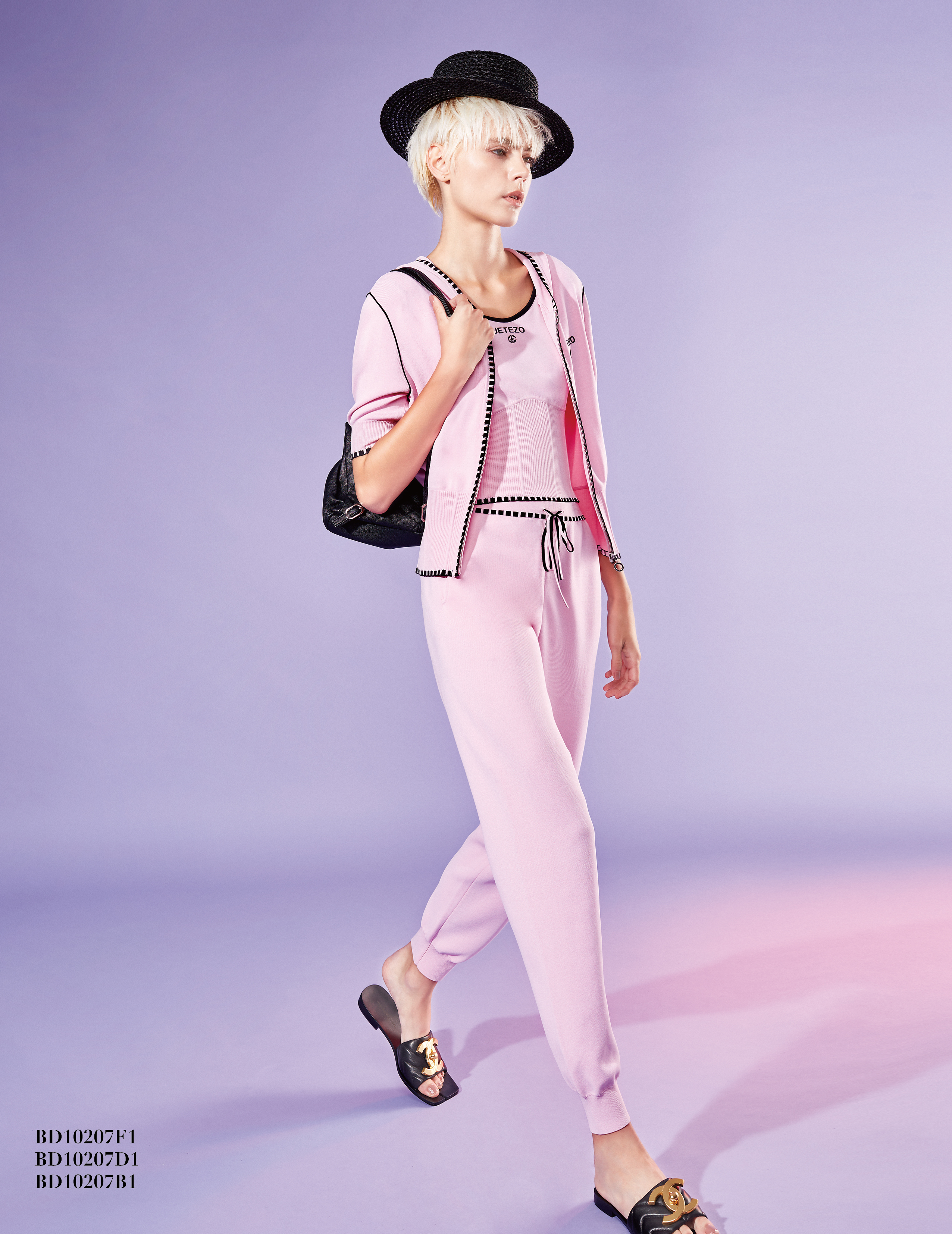 BD10207B1 黑色鈎邊針織縮口褲 (2色)