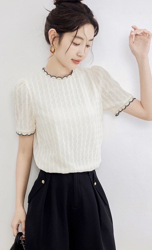 滾花紋理針織上衣 杏色