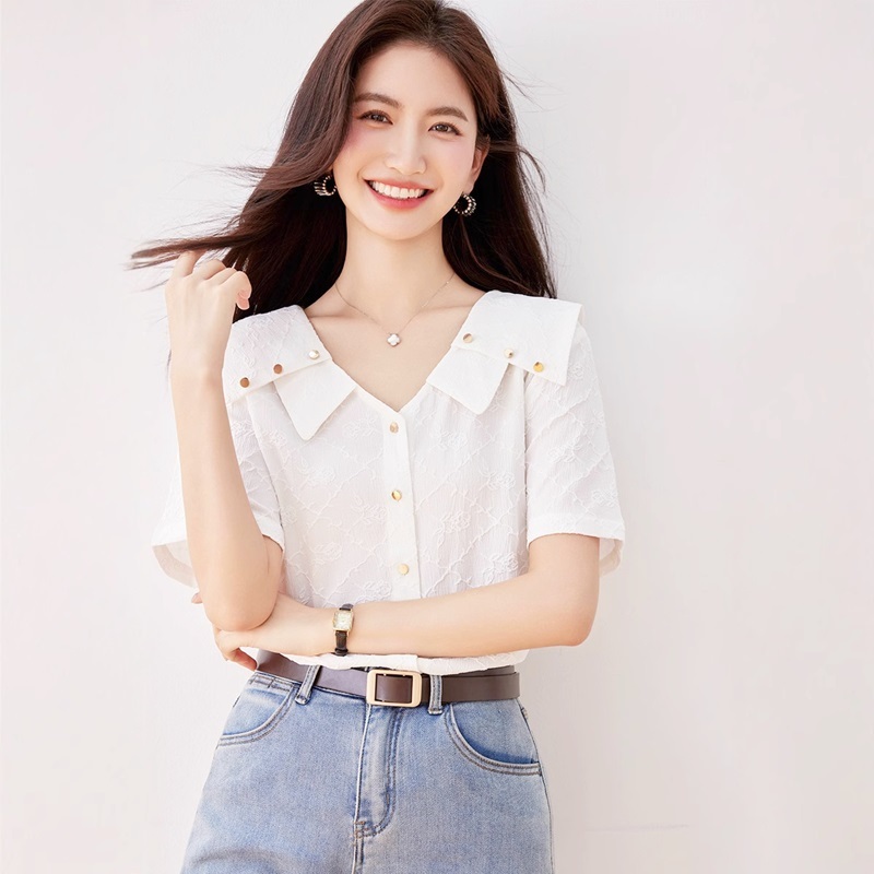 雙領雪紡襯衫上衣 白色