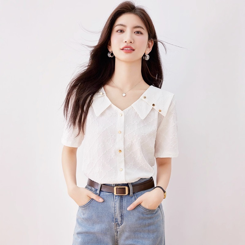 雙領雪紡襯衫上衣 白色