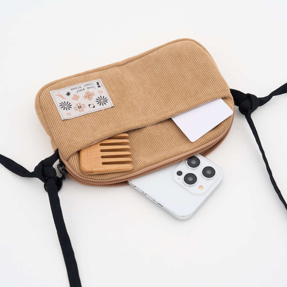 Clutch with Long Strap/"I" Collection/Khaki