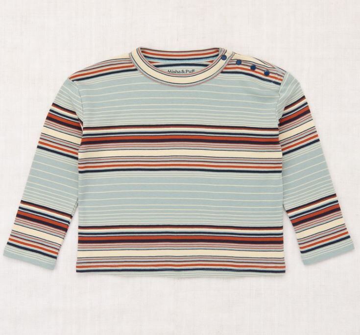 Misha & Puff  Pima棉條紋上衣 Long Sleeve Boxy Top-Overcast Patio Stripe