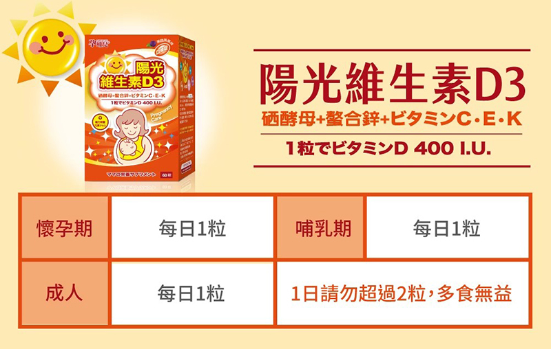孕哺兒，陽光維生素D3複方微量元素口嚼錠