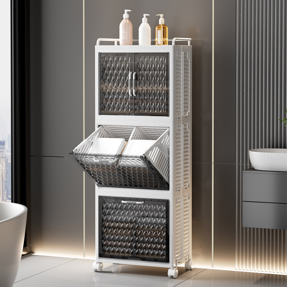 【AOTTO】開門三層附輪髒衣籃收納櫃(AC-212)