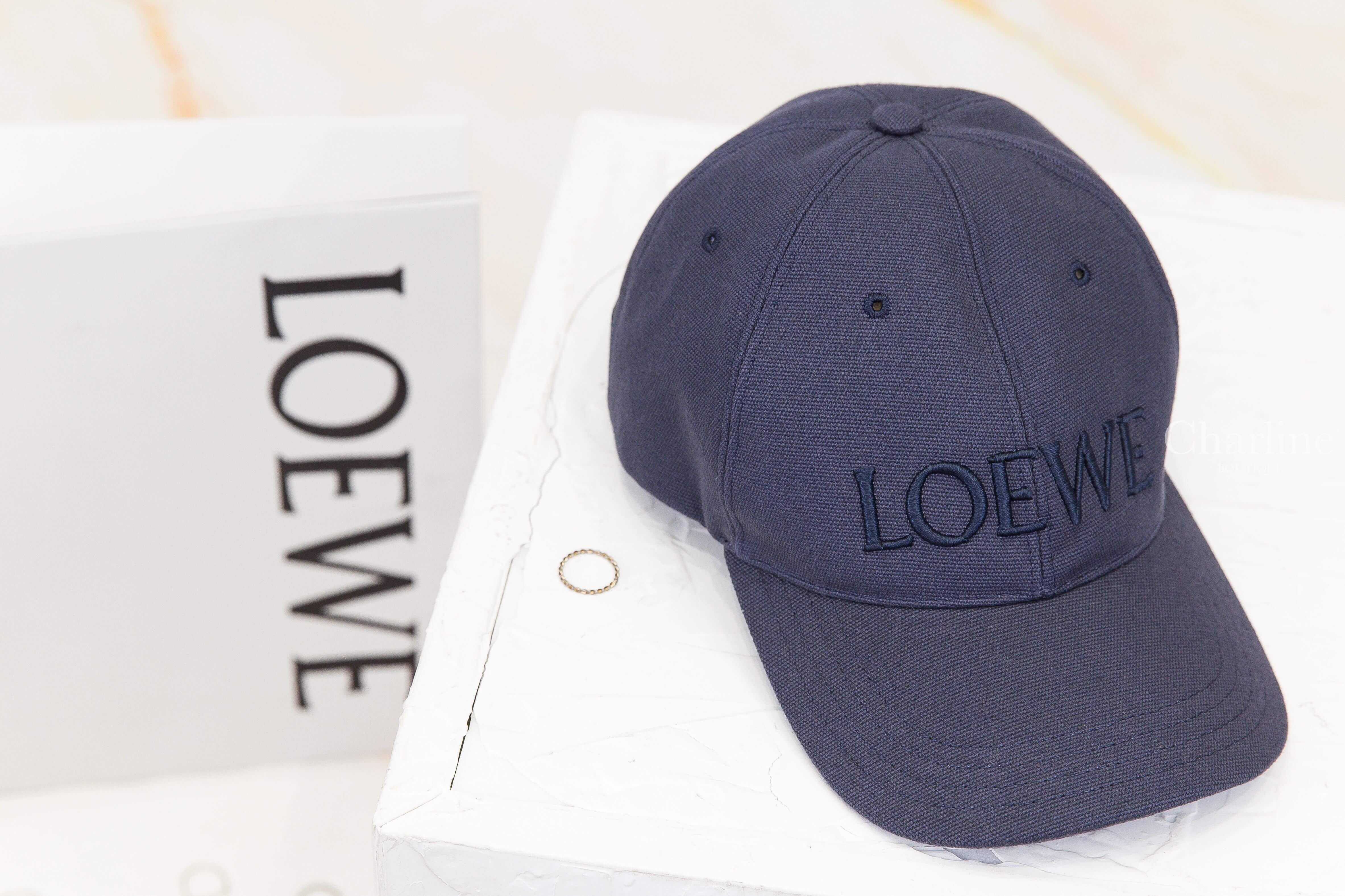 Loewe Loewe Cap In Canvas 深藍色刺繡字母側邊標籤帆布棉質棒球帽-Charline Boutique 精品代購