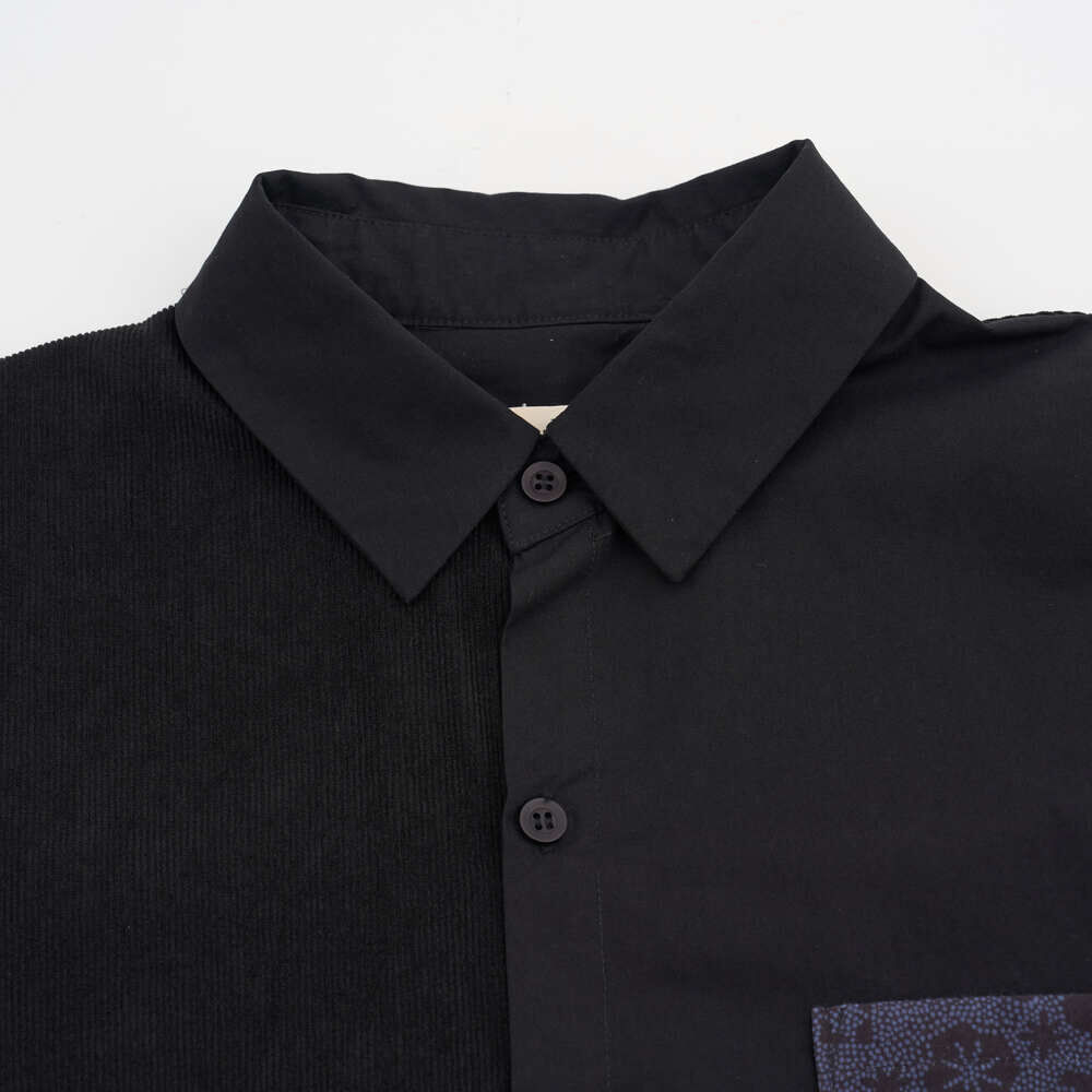 印花樂長袖拼接襯衫/"I"系列/深邃黑