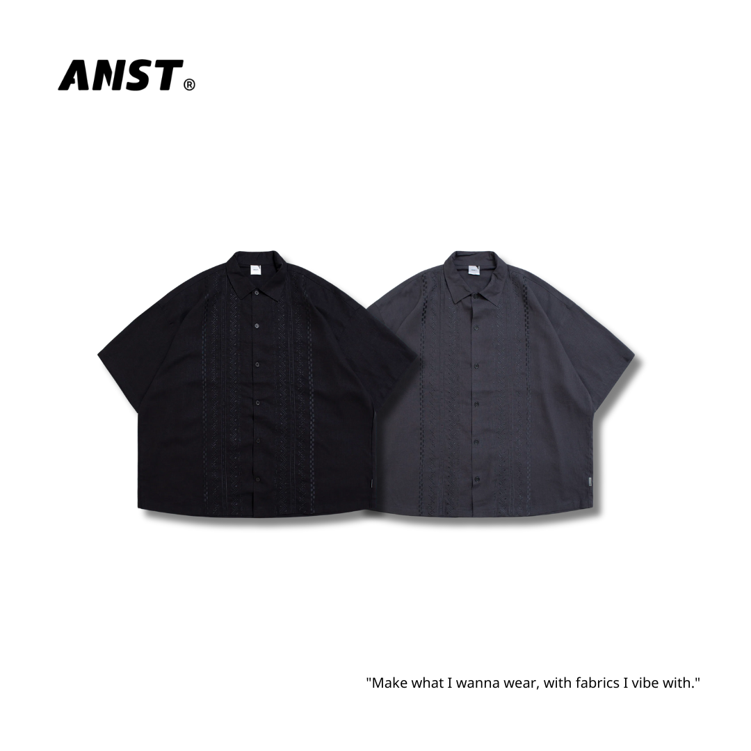 "現貨" ANST 圖騰刺繡亞麻襯衫 AN.61