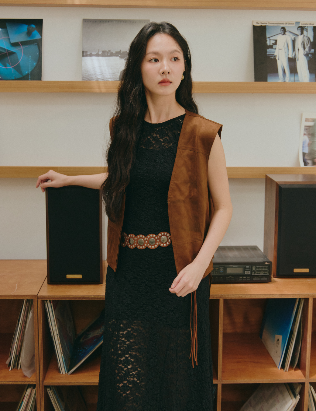 麂皮單扣背心外套